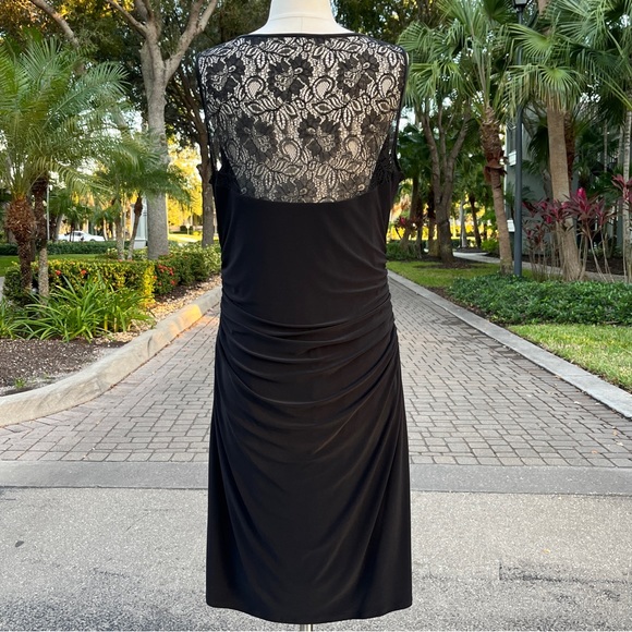 Ralph Lauren Evening Black Dress Size 14 Sleeveless Lace Back Stretch Ruched - Picture 7 of 15